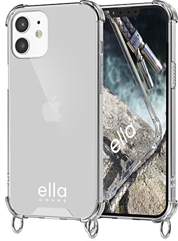ella cases Handyhülle mit Ösen für iPhone 12/12 Pro Hülle transparent mit Ringen für Handykette in Silber einzeln ohne Kette modular mit Kordel, Schnur oder Gurt zum Umhängen
