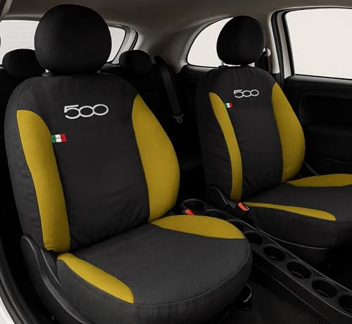 Auto Accessori Lupex Autositzbezüge kompatibel mit Cinquecento 500, hergestellt in Italien, Polyestergewebe, (Schwarz – Gelb Modell 2)