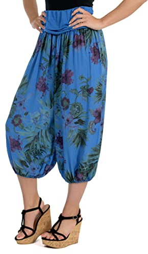 Malito Damen Aladinhose mit floralem Muster, Haremshose zum Tanzen, Pumphose zum Chillen - Freizeithose - Pluderhose 8938 (blau)