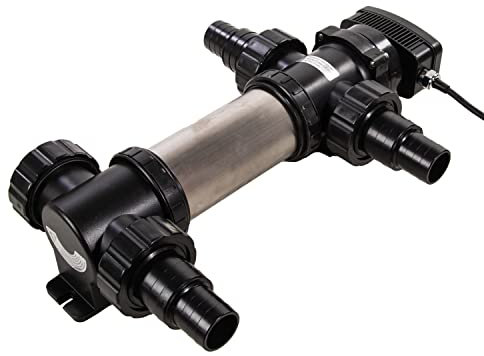 AQUAFORTE SUV-724 RVS UV-C, PL 24 W, Lunghezza 458 mm, Dimensione ottima del laghetto 40 m3, Portata Consigliata 5 m3 ⁄h, Pressione ottima 1,0 Bar, con 4 nippli da 38/50 mm, 4 connettori A.G