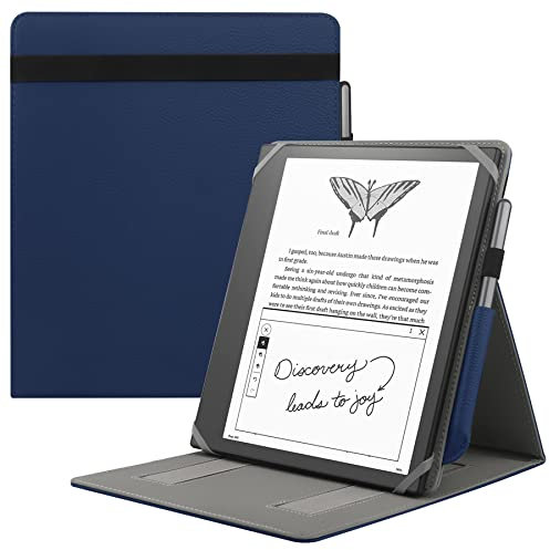 HoYiXi Universel Étui pour 10.2 Pouce Découvrez Kindle Scribe 1re génération (modèle 2022) / 10.3 Pouce Kobo Pack Elipsa eReader 2021 Housse Pliable avec Support Vertical et Porte-Stylo, Bleu