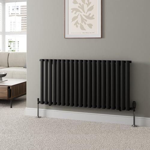 DuraTherm® 600 x 1200mm Black Horizontal Designer Radiator Single Column Oval Tube Modern Central Heating Panel Bathroom Radiators