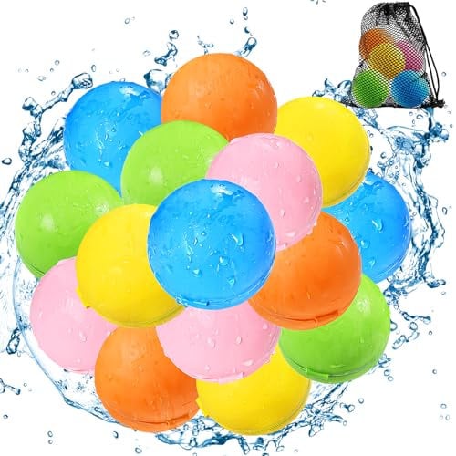 Wasserbomben Wiederverwendbar Selbstschließend Magnet 15 Stück, Nachfüllbare Silikon Wasserbomben für Jungen und Mädchen, Kinder Poolspielzeug Wasserspielzeug