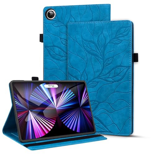 Vaitasy Hülle für Samsung Galaxy Tab A8 10.5 Zoll 2022/2021, Geprägte Blätter PU Leder Hülle mit Flip Book Cover Schutzhülle für Galaxy Tab A8 10.5 SM-X200/X205/X207 - Lebensbaum Blau