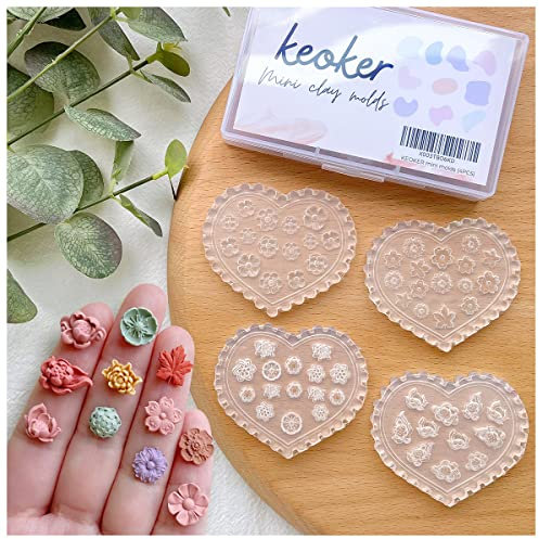 KEOKER Polymer-Ton-Formen mit Blumenmuster, 4er-Set für Schmuckherstellung, Miniatur-Formen, Ersatz für Polymer-Tonschneider