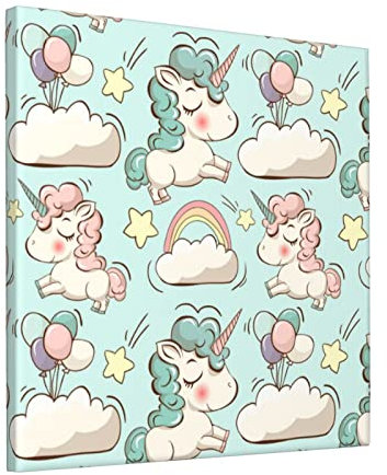 Niedliches Tier Regenbogen Einhorn Gedruckte Leinwand Wandkunst ungerahmt Gemälde Moderne Wandbilder Gemälde für Wohnzimmer Schlafzimmer Heimdekoration, 30,5 x 30,5 cm