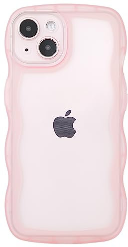 SKYLMW Compatible with iPhone 14 Case 6.1 2022, Cute Kawaii Curly Wave Frame Shape Soft Silicone Shockproof Protective Phone Cover for Women Girls, Clear/Pink