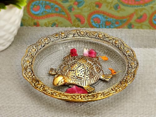 IMTRA FASHION Feng Shui Schildkröte Auf Glasplatte Für Vastu Glücksbringer Schildkröte Frieden & Wohlstand Heimdekoration Prunkstück (Durchmesser: 5,5 Zoll)