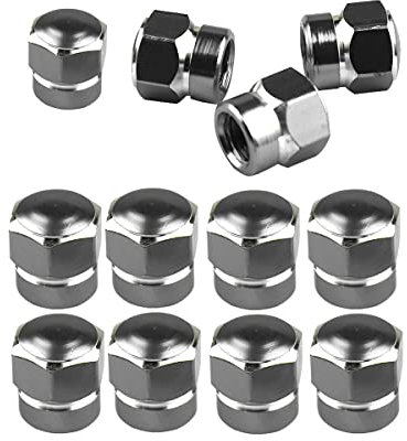 CGEAMDY 12 Stück Auto Ventilkappen Abdeckung, Autoventil Aluminium Kappen, Reifenventil-Staubkappen Mit Dichtung Universal Sechskant Ersatz, Ventilkappen Auto(Grau)