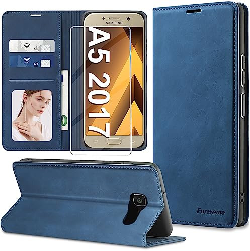 【2023 𝐍𝐄𝐖】Handyhülle für Samsung Galaxy A5 2017 Hülle Leder mit Schutzfolie [3 Kartenfächer] Klapphülle für Samsung Galaxy A5 2017 Hülle Leder Wallet Klappbar Stoßfest Cover Case A5 2017 Klapphülle