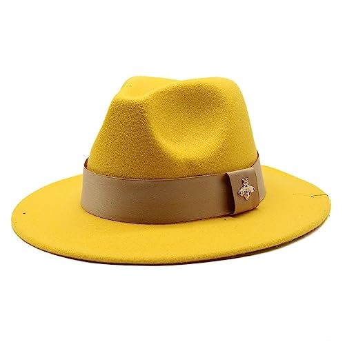 Fedora Trilby Filzhut Hut Hut Mit Großer Krempe Modischer Gewebter Zylinder Mit Flacher Krempe Herren- Und Damen-Fedora Panama Jazz Soft Fedora Hut L (59-61Cm) Gelb