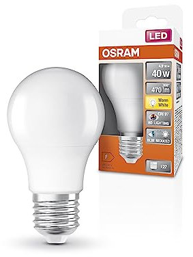 OSRAM SUPERSTAR+ CLASSIC A 40 FR LED-Lampe mit Sockel E27, Kolbenform, 4,9W, 470lm, 2700K, warmweißes Licht, stark reduzierter Blauanteil, geringere Augenbelastung, sehr geringer Energieverbrauch