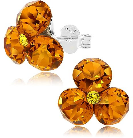 Chic Bijoux Geburtsstein Ohrringe für Frauen, 4 Österreichische Kristalle und 925 Sterling Silber, Geschenk für Mama, Gelb (November-Topas)