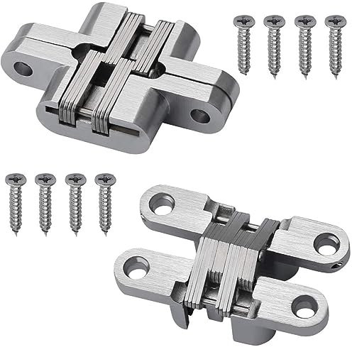 Lot de 2 charnières cachées en forme de croix cachées à 180 degrés en alliage de zinc pour ferrures de meubles porte pliante (45 mm)