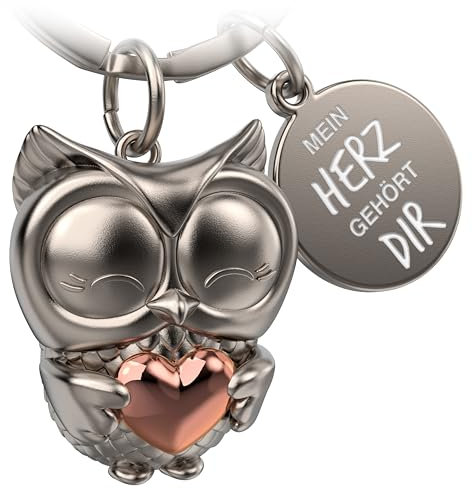 FABACH Eule Schlüsselanhänger Owly mit Herz und Gravur - Süßer Schlüsselanhänger Eule - Freundschaft und Liebe Glücksbringer aus Metall für Frauen - Mein Herz gehört dir