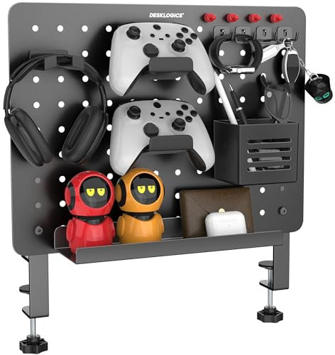 DeskLogics Klemmbare Schreibtisch-Stecktafel, Stahl, Schreibtisch-Organizer, magnetisches Metall-Pegboard für Gaming und Büro, Stehpult-Zubehör, kein Bohren (schwarz)