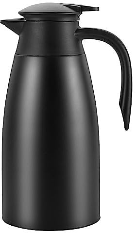 Dyserbuy Jarra térmica de café de 2 litros, termo aislado de acero inoxidable de doble pared con botón superior, dispensador de bebidas para café, té, bebidas, color negro