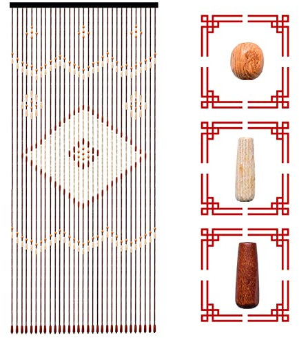 Wooden Beads Curtain, 31-Line Door Curtain Retro Beaded Curtains Blinds Beaded Room Divider for Veranda Bedroom Living Room Bathroom (90x208cm)