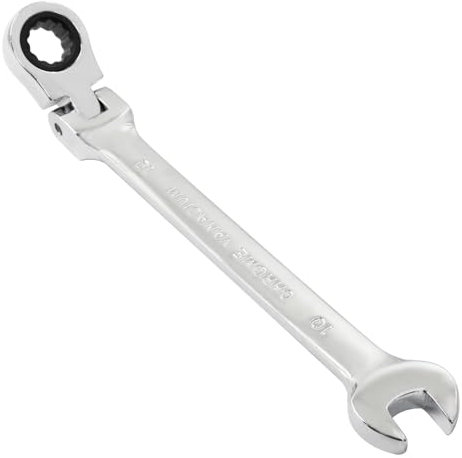 Piutouyar 10mm Flex-Head Ratcheting Wrench, Professional Metric Ratchet Wrench Combination Wrench Box Ended Spanner Tool for Projects Repair(5° Movement and 72 Teeth 12 Point, CR-V)
