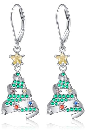 Weihnachtsbaum Ohrringe für Damen Sterling Silber Grüne Weihnachtsbaum Tropfen Ohrringe - Winter Feiertags Weihnachts Ohrringe Niedlicher Bunter Weihnachten Schmuck Geschenke