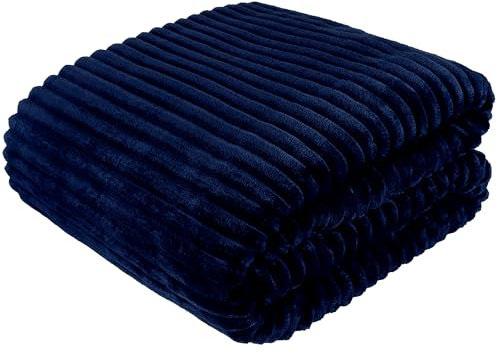 Cottonmarket Decken 220x240 cm - Zweiseitig Tagesdecke - Kuscheldecke Flauschig für Wintergarten und Balkon - Blanket für Terrasse - Gartenmöbel Überwurfdecke - Felldecke - Marineblau