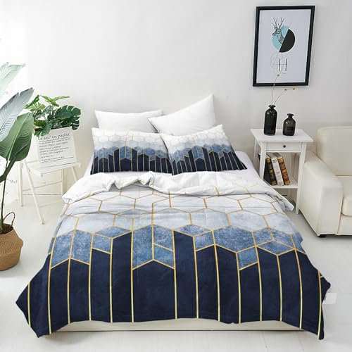 ANHOPE Geometrisch Marmor Gitter Bettwäsche Set Weich Microfaser Bettbezüge mit Reißverschluss 3 Teilig Bettbezug 135x200 cm & 2 Kissenbezug 50x70 cm Ganzjahres Bettdeckenbezug Set