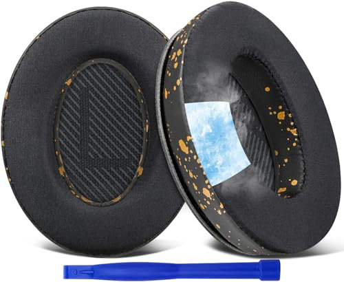 SoloWIT Cooling-Gel Ear Pads Cushions Replacement, Earpads for Bose QuietComfort 35 (QC35) and Quiet Comfort 35 II (QC35 II) Over-Ear Headphones, Noise Isolation Foam - QC35 CG Black Gold