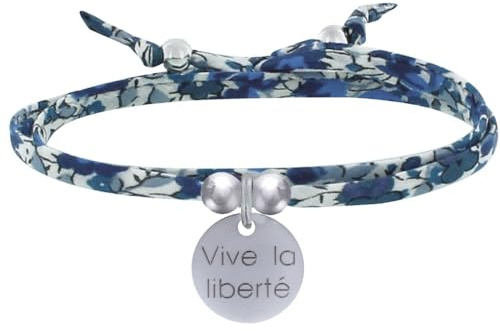 LES POULETTES BIJOUX - Armband Doppelter Link liberty und 925 Silber Medaille Vive la Liberté - Blau Navy
