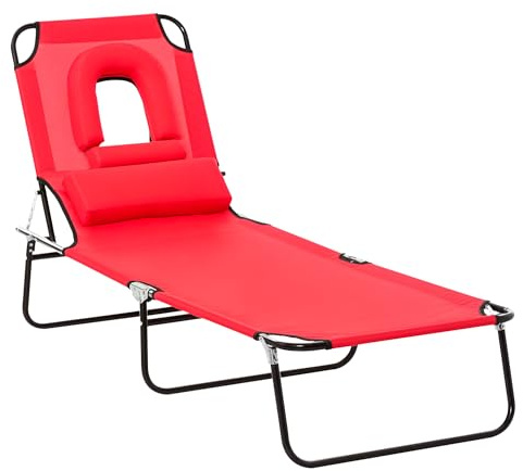 Outsunny Folding Sun Loungers with Face Hole, Red