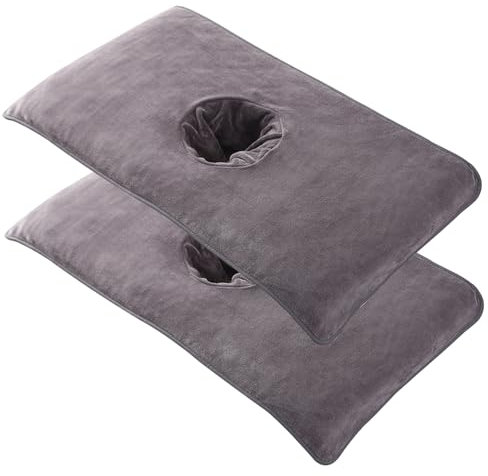 Lot De 2 Housses De Table De Massage Douces Avec Trou Pour Le Visage RéUtilisables Pour Spa Beauté Drap De Lit De Massage Pour Soins De La Peau Gris Foncé