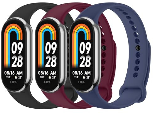 Vancle 3PACK Armbands für Xiaomi Mi Band 8/9/10 Armband Damen Herren,Silikon Sport Weiches Ersatzarmband Uhrenarmband für Xiaomi Mi Band 8/9/10(Schwarz/Navy blau/Rotwein)