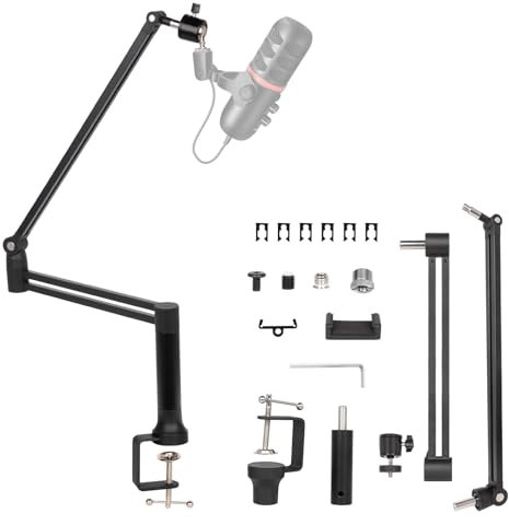 Aolawco Microphone Boom Arm, Boom Arm Stand with Desk Mount Clamp with 5/8 & 1/4 & 3/8Adapter, Rode Mic Arm, 360° Low Profile Mic Arm for Streaming Gaming Podcast Studio Recording Home Office