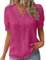 Tee Shirt Femme Col V Dentelle Tunique Femme Grande Taille été Léger Chemise Femme Chic Et élégant Manche Courte Blouse Top Haut Femme Ete Fluide Pas Cher Fashion Soiree (Rose-1, S)