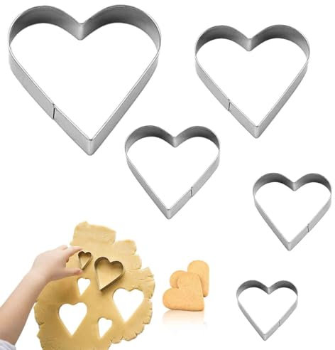 5 Pcs Heart Cookie Cutter,Metal Cookie Cutters Heart Set,Stainless Steel Pastry Cutters for Baking Scones,Heart Shaped Cookie Cutters for Baking,for Valentine's Day,Easter Cupcake Present