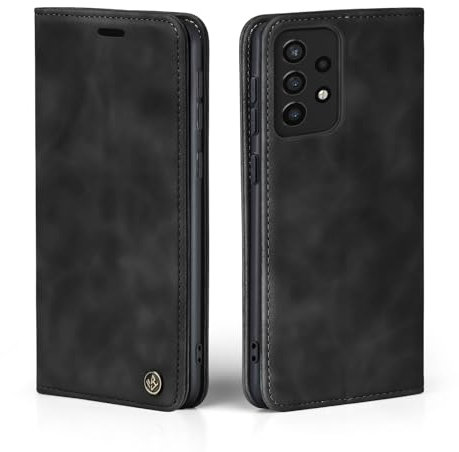 LBH Handyhülle für Samsung Galaxy A72 in Schwarz mit Karten- und Geldfach Smartphone Hülle mit Standfunktion Flip Case Schutzhülle Magnetverschluss Vintage