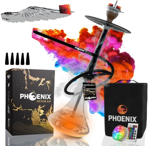 Juego de Cachimbas Shisha Grandes 50cm Acero Inoxidable, Resina Marmol Negro - Hookah Portatil Boquillas, Cazoleta, Gestor de Calor Shisha, Manguera, Pinza & Led - Shisha Cachimba Completa
