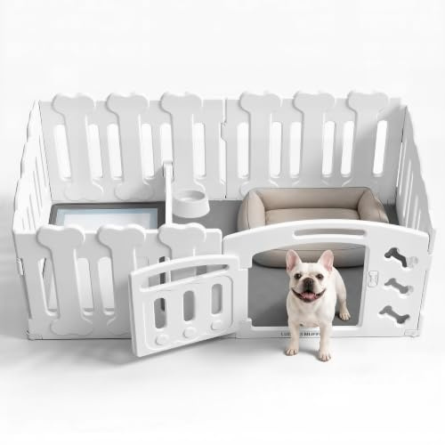 Lucky Muffin Hunde-Laufstall, Welpen-Laufstall mit Tür, 61 cm hoch, 6 Paneele, Kunststoff, Welpenlaufstall für kleine, mittelgroße Haustiere, Hunde und Welpen, für drinnen und draußen, sicher, stabil