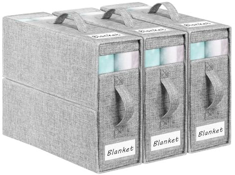 KEEGH Bettwäsche Organizer, 3 Stück Bettwäsche Aufbewahrungstasche Faltbare Unterbett Aufbewahrungsbox mit Fenster und Etikett Aufbewahrung Bettwäsche mit Griff für Bettlaken Decken, Kleidung