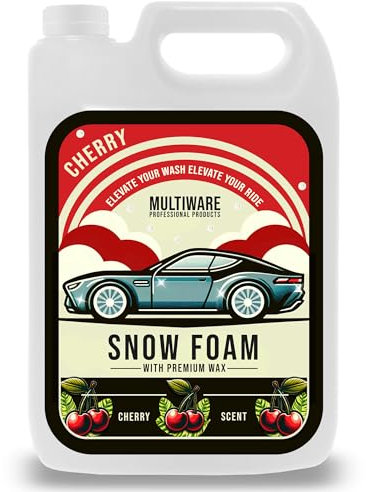 MultiWare Car Snow Foam | Thick Car Shampoo | Dissolves All Dirt & Tough Stains | Streak Free Rinsing | Snow Foam For Car | Safe For All Finishes | Cherry Scent (5L)