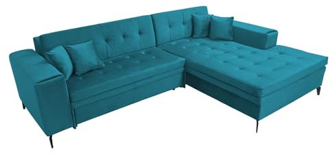 Ecksofa mit Schlaffunktion VELAR L-Form, Sofa Couch mit Bettkasten, 3-Sitzer Eckcouch, Schlafsofa für Wohnzimmer, Big Sofa Couch mit Schlaffunktion (Blau, Ottomane Rechts)