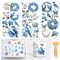 ORIGACH 3 Sheet Blue Hydrangea Flower and Birds Rub on Transfers for Crafts and Furniture Floral Home Decor Transfers Wall Art Decals for Bedroom Living Room Desk Table Decor, 15 x 30 cm