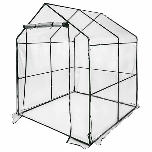 ESTO Serra da Balcone da Giardino, Corpo in Policarbonato e Telo in PVC Trasparente, Adatto per Colture Invernali, Copertura per Piante e Fiori (Casetta)