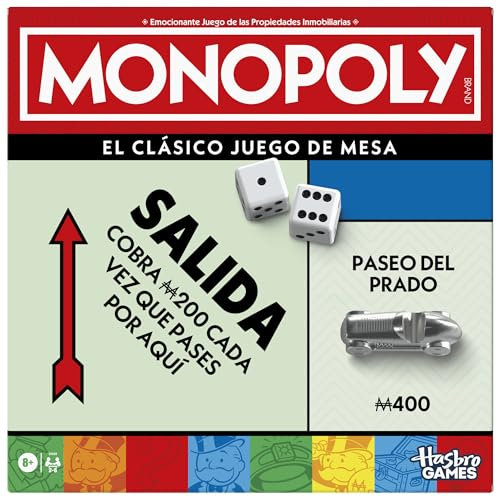 Monopoly Klassisches Brettspiel mit Ablagefach und großen Bauern - spanische Version