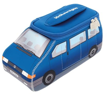 Brisa VW Collection - T4 Bulli Bus Kulturbeutel Kosmetiktasche | Volkswagen Universaltasche Waschbeutel, Wasserabweisend Aufhänghaken 4 Netzfächer für Reisen, Bad, Neopren, Blau Groß