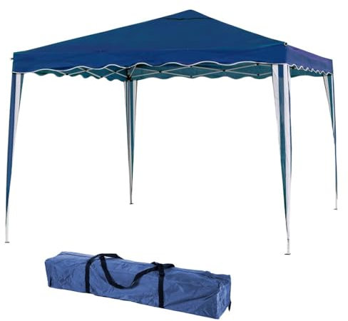 LOLAhome Carpa Cenador Gazebo Plegable 3 x 3 m Azul | Mejores Tubos de Acero de Alta Resistencia Plegables, Antiviento, Protección UV, Bolsa de Transporte| para Playa, Camping, Jardín, Exteriores