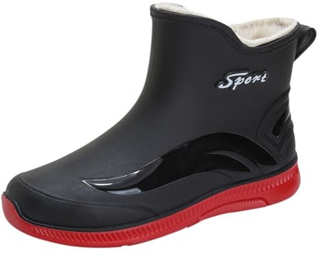 SRTUMEY Stivali da pioggia corti da uomo, caldi, alla caviglia, foderati in pelliccia, termici, da uomo, impermeabili, da giardino, antiscivolo, scarpe da lavoro all'aperto, taglia 39, Rosso, 40 2/3