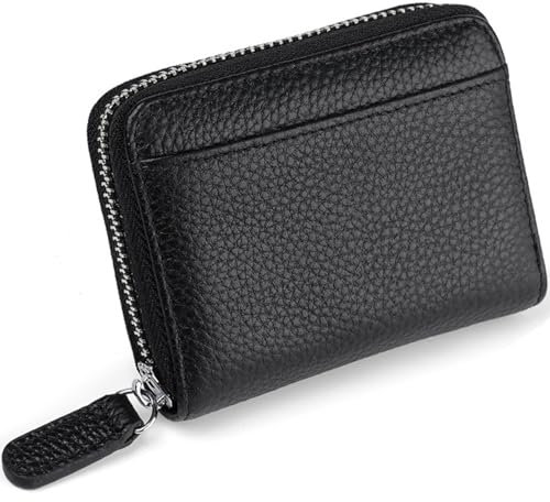 FLOBBS Geldbörse Damen mit RFID Schutz, Portemonnaie Damen Klein aus Echtem Leder, Geldbeutel mit Reißverschluss und Viele Fächer, Mini Portmonee Kleines Für Frauen Mädchen, Schwarz