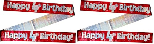 OakTree 624368 Happy 4th Birthday Foil Holographic Banner, Pink/BPWFA-3941, 9 ft (Pack of 2)