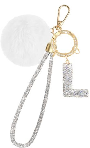 MWOOT Kristall Buchstaben Schlüsselanhänger, Rhinestone Namensbuchstabe Anhänger für Handtasche Rucksack Dekoration,Weiß Buchstabe L
