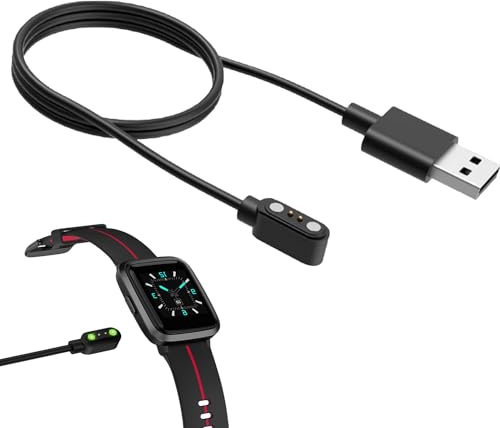 HELION Smart Watch Charger 2 Pin Magnetic, 2 pin 4mm Magnetic Smart Watch Charger Cable, Magnet Charging Cable 60cm USB Char ger Compatible with Dafit, Nerunsa, Reflex active